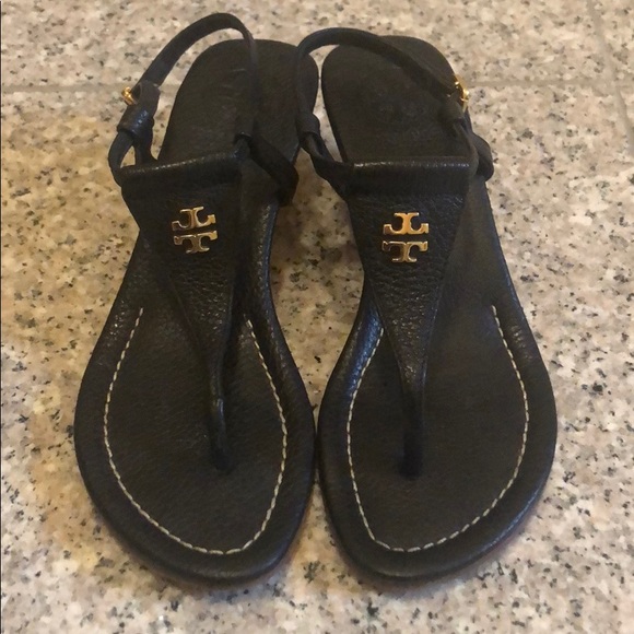 Tory Burch Black Sandal Wedges - Picture 1 of 5